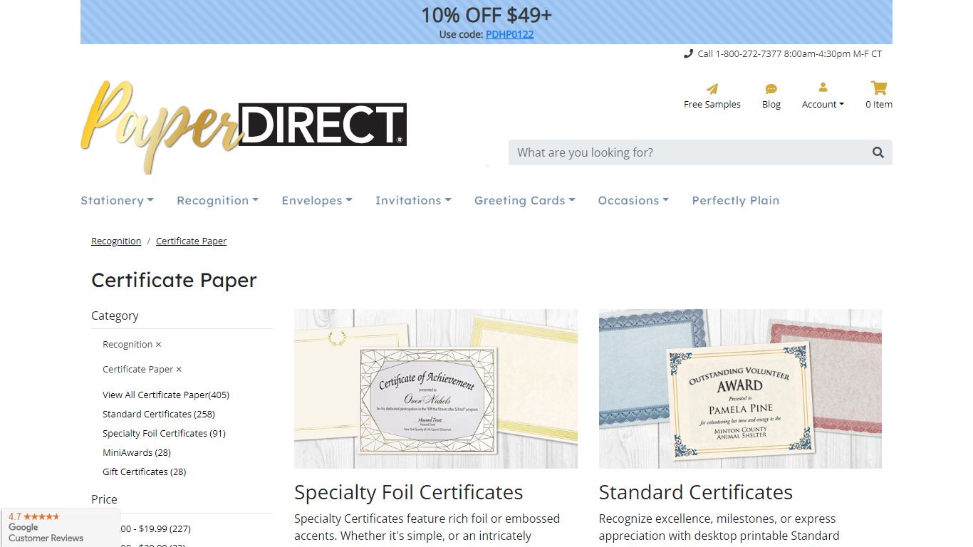 Certificate Paper | Award Certificates | Paper Direct