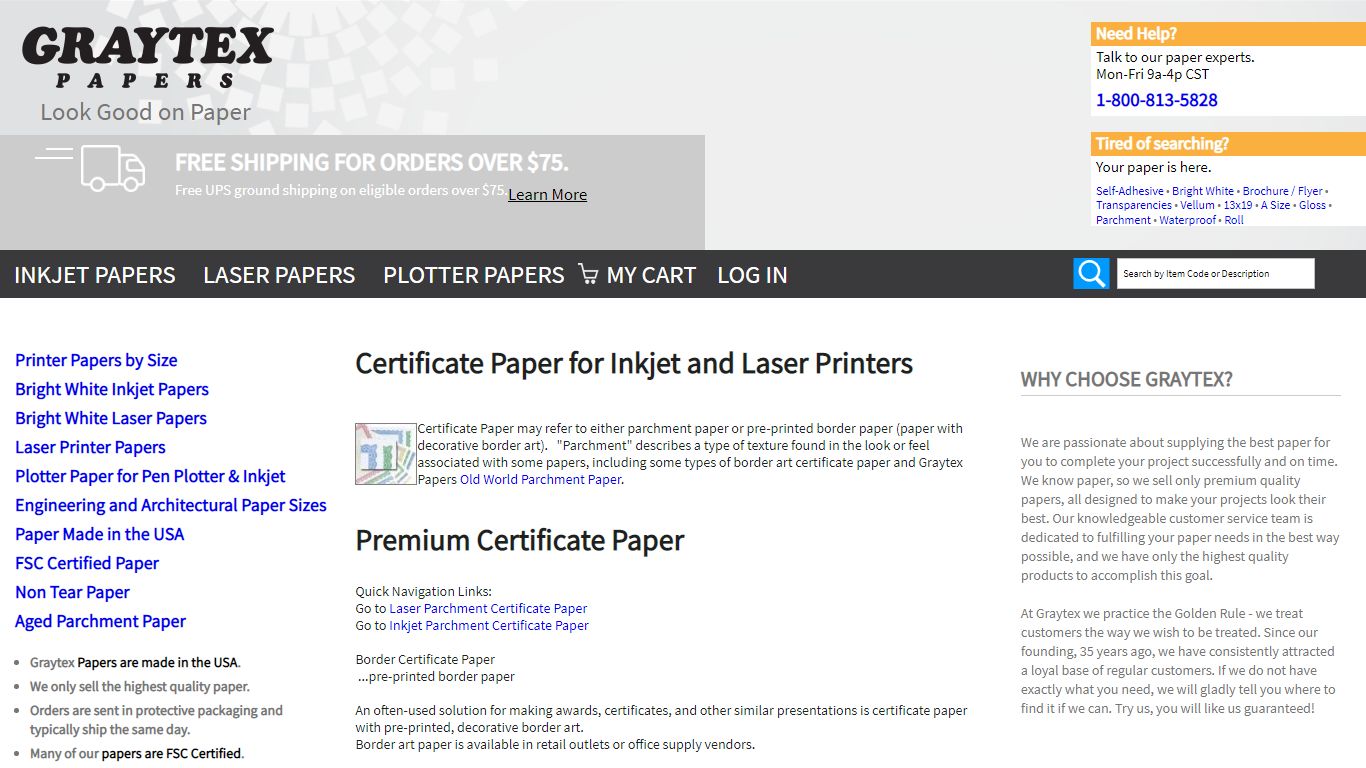 Certificate Paper for Inkjet and Laser Printers | Graytex Papers