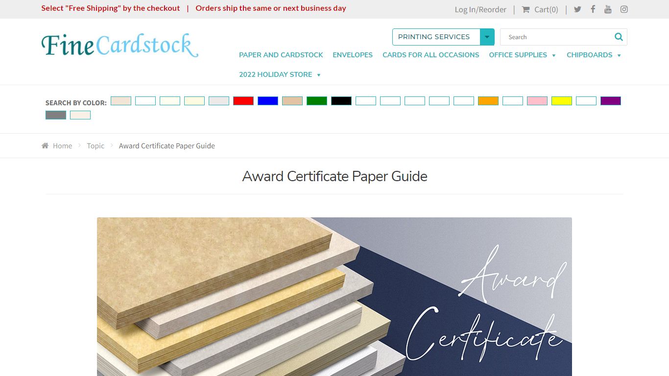 Award Certificate Paper Guide - Fine Cardstock